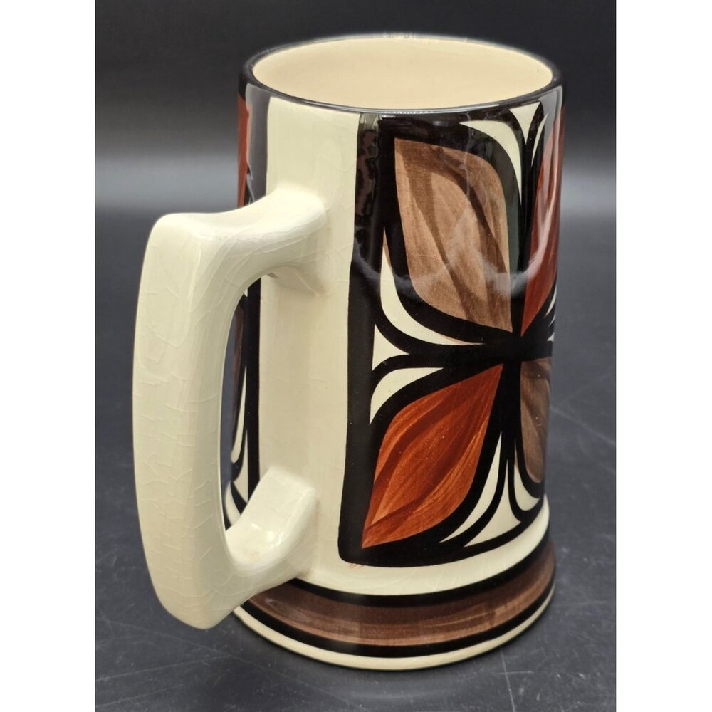 Vintage Hawaii Pottery Stein Mug Hand-Painted Brown & Cream Floral Design VL4007 - Picture 4 of 6